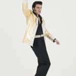 Elvis impersonator JD King in gold lame jacket