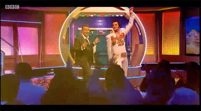Elvis impersonator JD King sings Viva Las Vegas with Bradley Walsh on BBC programme 'Take Off with Bradley & Holly'