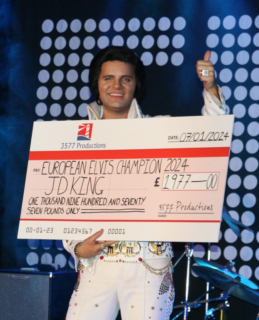 JD King is crowned European Elvis Grand Champion Tribute Artist in Birmingham, January 2024.